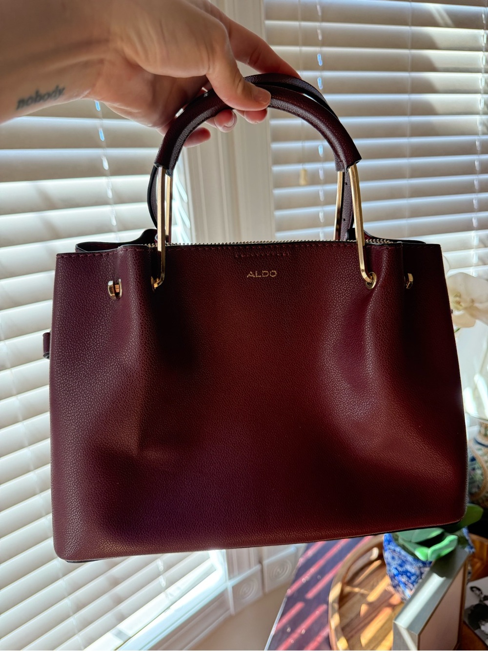 ALDO Burgundy Structured Satchel with Gold-Tone Accents